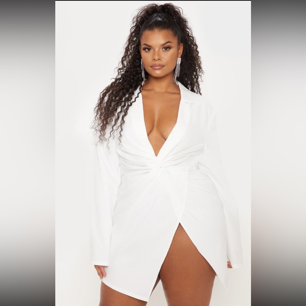 White long sleeve twist front dress